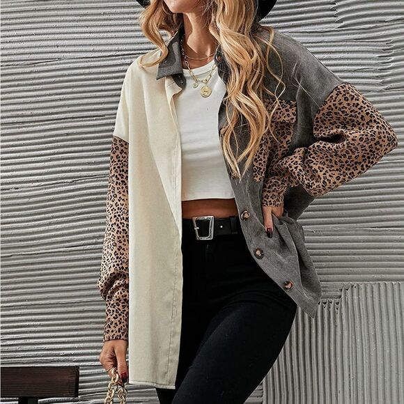 Corduroy Animal Print Shacket  - Picture 1 of 4
